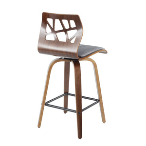 English Elm Folia Mid-Century Counter Stool 26" with Walnut Curved Frame, Padded Upholstery & Swivel Comfort Grey B202S00265