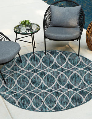 Unique Loom Outdoor Trellis Gitter Machine Made Trellis Rug Teal, Ivory/Gray 10' 0" x 10' 0"