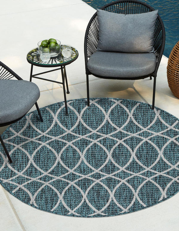 Unique Loom Outdoor Trellis Gitter Machine Made Trellis Rug Teal, Ivory/Gray 10' 0" x 10' 0"