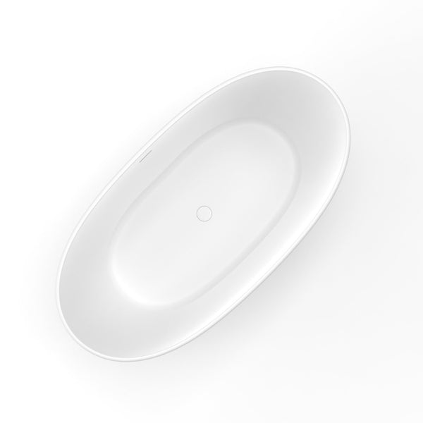 English Elm 61 Inch Solid Surface Freestanding Soaking Tub Matte White Ergonomic Bathtub W1613P351368
