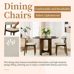 English Elm Wooden Upholstered Dining Chairs Set of 2 Linen Fabric Curved Back Farmhouse Style Beige W3204P456998