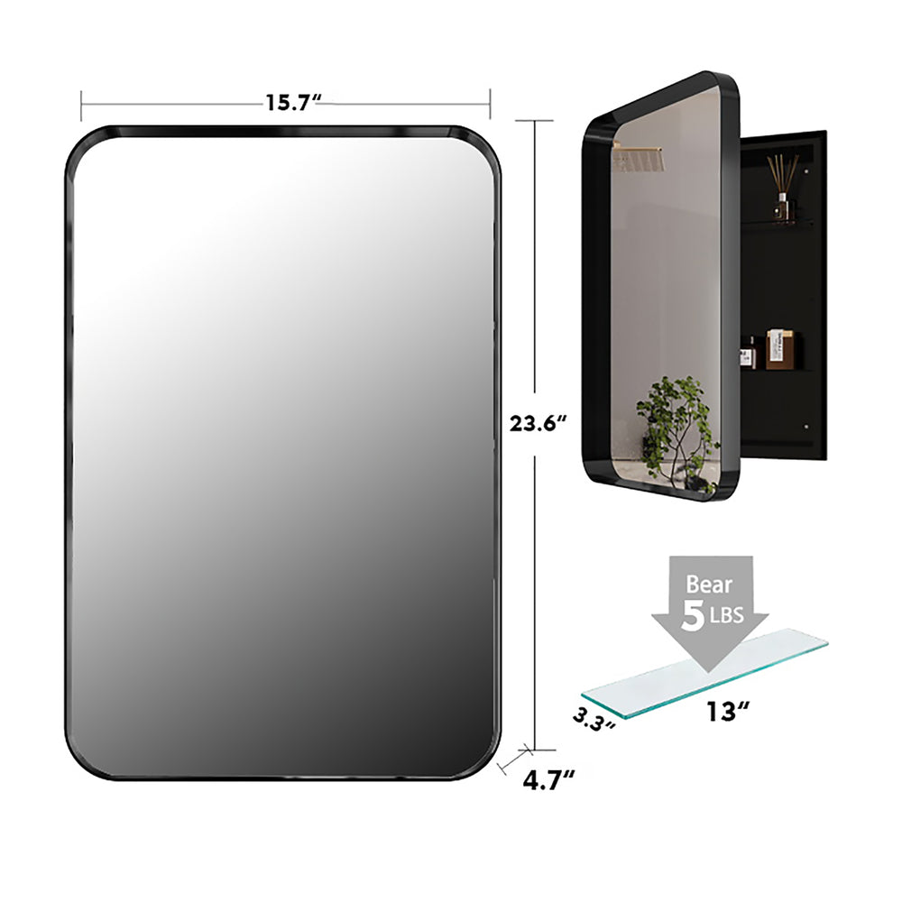 English Elm 16x24 Recessed Metal Framed Medicine Cabinet with Mirror, Adjustable Shelves and Sleek Bathroom Storage Matte Black W1435142927