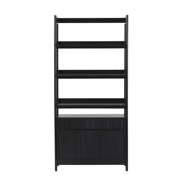English Elm Walker Edison - Transitional Wide Reeded Bookshelf with Drawers on Bottom for Home Office, Spacious Shelving & Storage Black 75.25 L x 20.63 W x 7 H B185P200187