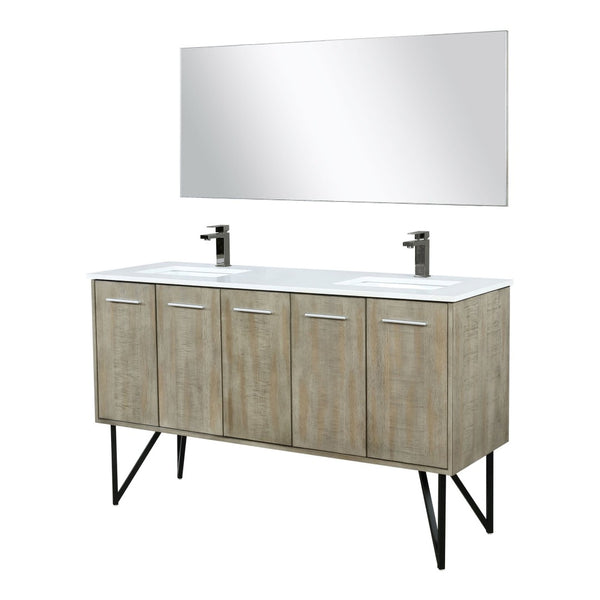 English Elm Rustic Acacia Double Bath Vanity 60" With Cultured Marble Top & Gun Metal Faucets, 55" Mirror Set B2731S01783-GIGA