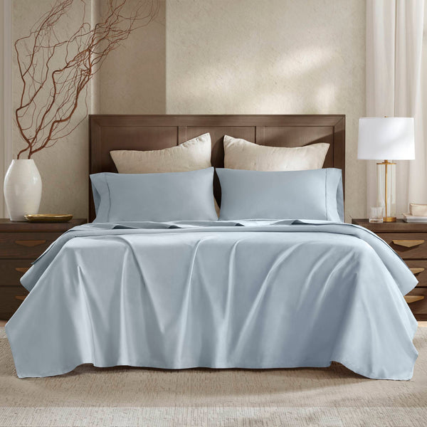 English Elm 4 Luxurious California King Sateen Sheet Set - 100% Egyptian Cotton, Deep Pocket, Elegant Blue Color B035P381322