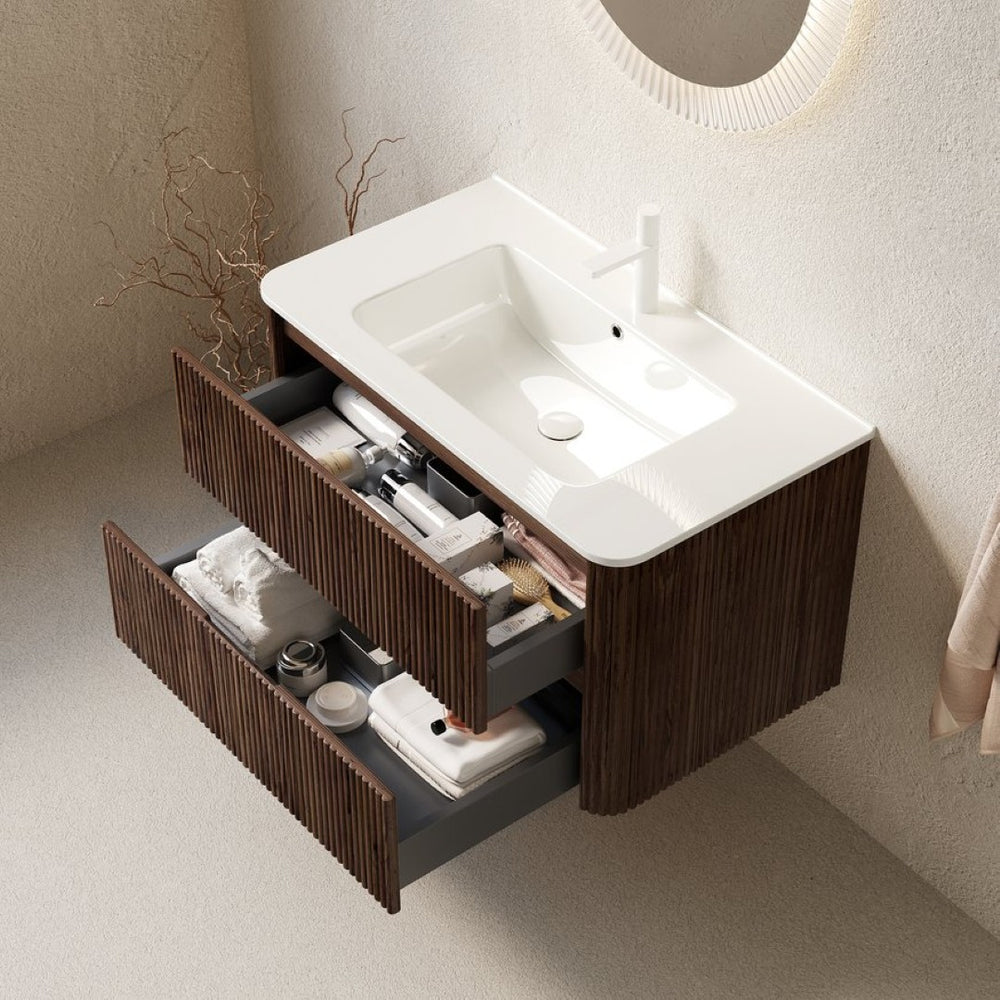 English Elm Noor Floating Bathroom Vanity 36 Inch Plywood Cabinet Walnut Finish Ceramic Basin W2615P386402