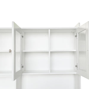 English Elm Computer Desk with Glass Doors and Hutch, Spacious 4-Cabinet Storage, Drawer & Rotating Top White W331S00194