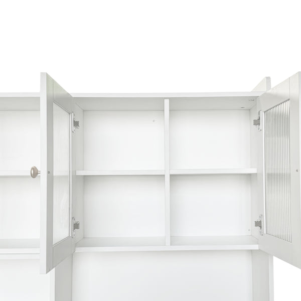 English Elm Computer Desk with Glass Doors and Hutch, Spacious 4-Cabinet Storage, Drawer & Rotating Top White W331S00194