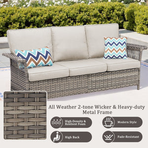 English Elm Outdoor Handwoven Pe Wicker Ottoman Set Patio Footrests with Weather Resistant Cushions Beige T3773P416504