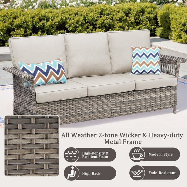 English Elm Outdoor Handwoven Pe Wicker Ottoman Set Patio Footrests with Weather Resistant Cushions Beige T3773P416504