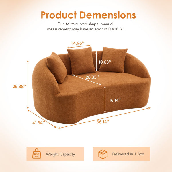 English Elm Ly-049s Curved Chenille Loveseat with Boneless Frame for Modern Living Spaces Orange W2231P402439