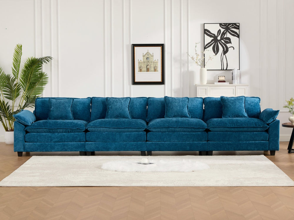 English Elm Wider Armrest 3-Seat Sectional Couch In Blue, Breathable Chenille, Modular Comfort For Any Space W1143S00044-GIGA