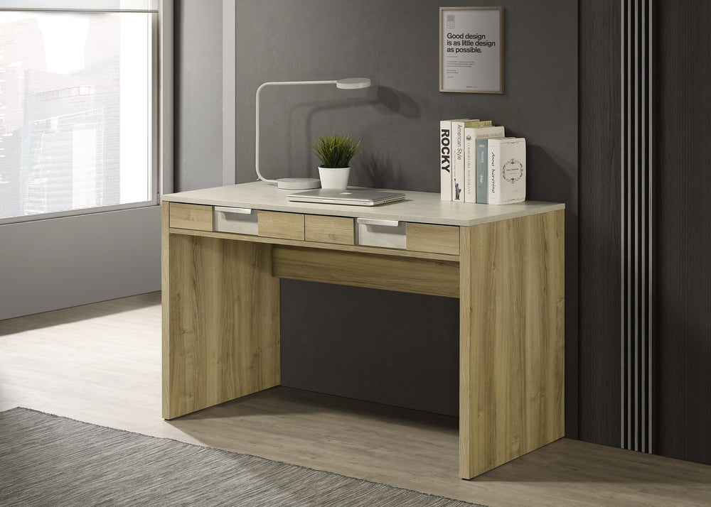 English Elm 1pc Modern Rustic Desk with Dual Drawers, Spacious 47.9"W Workstation, Textured Finish & Metal Handles Driftwood 25.7 L x 51.1 W x 10.8 H B011P378478