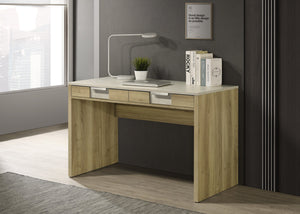 English Elm 1pc Modern Rustic Desk with Dual Drawers, Spacious 47.9"W Workstation, Textured Finish & Metal Handles Driftwood 25.7 L x 51.1 W x 10.8 H B011P378478