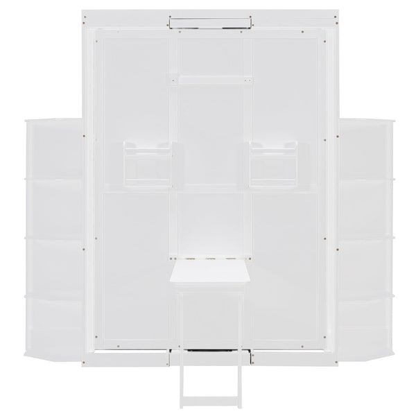 English Elm Rotating Murphy Wall Bed with Convertible Desk Dual Side Shelves Full Size Mdf Cabinet White LP000961AAK