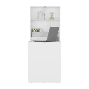 English Elm Kaplar Wall-Mounted Folding Table 33"x23" with Four Shelves — Space-Saving White Desk & Ironing Station B200P253739