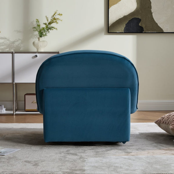 English Elm Swivel Accent Chair Plush Velvet Pumpkin Barrel Silhouette with 360 Degree Metal Base Smoke Blue W3244P392751