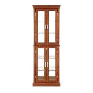 English Elm Curio Display Cabinet with Internal Lighting, Mirrored Back, 6 Adjustable Shelves, Glass Doors Walnut W1693P154578
