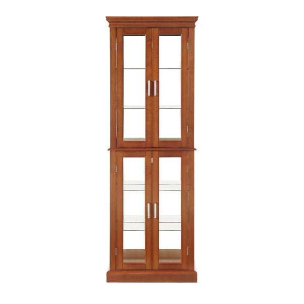 English Elm Curio Display Cabinet with Internal Lighting, Mirrored Back, 6 Adjustable Shelves, Glass Doors Walnut W1693P154578
