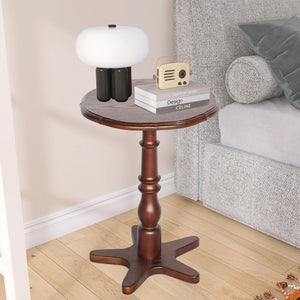 English Elm 15.75 inch Round Small End Table Vintage Wooden Pedestal Side Table with Rounded Top and Easy Assembly Walnut Brown W2295P339100