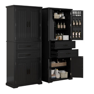 English Elm [video] Floor to Ceiling Matte Storage Cabinet with Drawers Shelves and Adjustable Interior Black N759P407762B