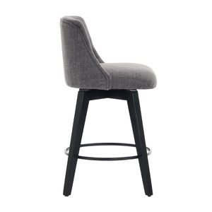 English Elm 007-360° Swivel Bar Stools Set of 2 25" Counter Height Linen Tufted Back Solid Wood Frame Durable Upholstery Dark Gray W2636P242117