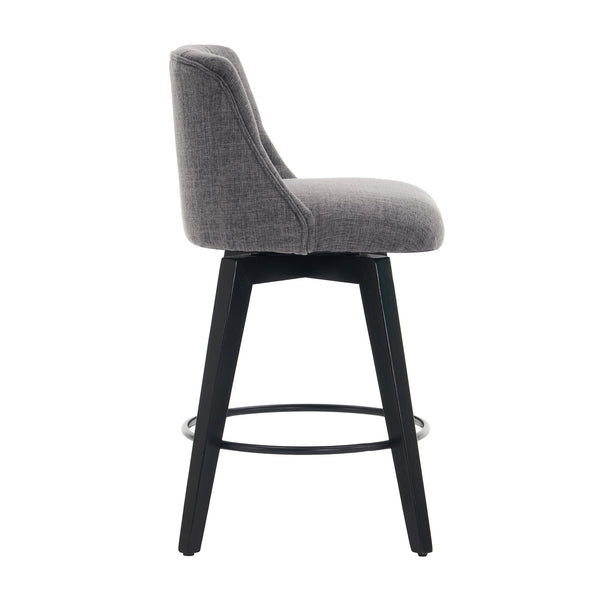 English Elm 007-360° Swivel Bar Stools Set of 2 25" Counter Height Linen Tufted Back Solid Wood Frame Durable Upholstery Dark Gray W2636P242117