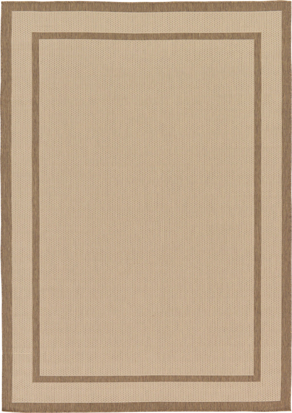 Unique Loom Outdoor Border Border Machine Made Border Rug Beige, Beige/Brown 7' 1" x 10' 0"