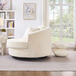 English Elm 360° 360 Swivel Round Lounge Chair Corduroy Upholstered Sculptural Seat with Removable Pillows Beige W3705S00037