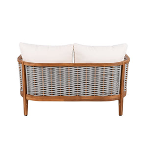 English Elm Outdoor Acacia Tub Sofa Set with Woven Rope Panels Deep Seating Patio Collection N780P24585960G