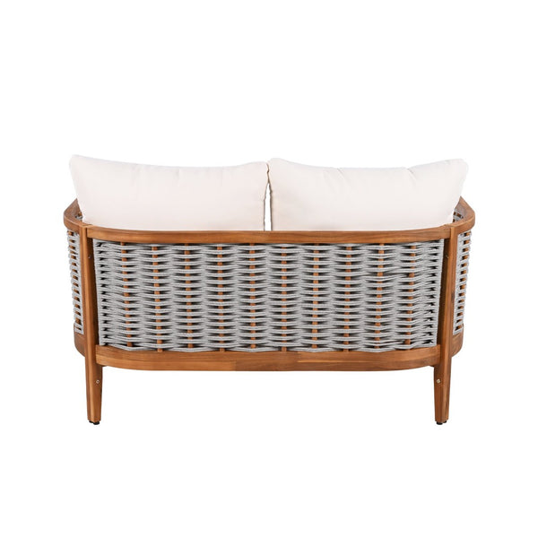 English Elm Outdoor Acacia Tub Sofa Set with Woven Rope Panels Deep Seating Patio Collection N780P24585960G