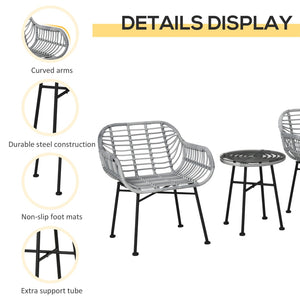 English Elm Outsunny 3-Piece Modern Bistro Set With Cushions, Hand-Woven Rattan & Tempered Glass For Outdoor Comfort W2225P200744-GIGA