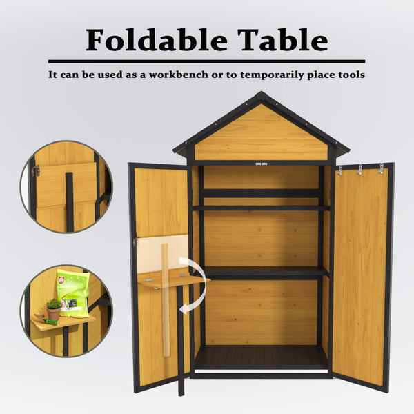English Elm Outdoor Fir Wood Garden Shed with Locking Doors Shelves Worktable and Waterproof Roof W1850S00007