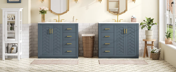 English Elm 72'' Modern Blue Bathroom Vanity With Ceramic Sink, Soft-Closing Drawers & Solid Wood Frame Storage N710SS00013C