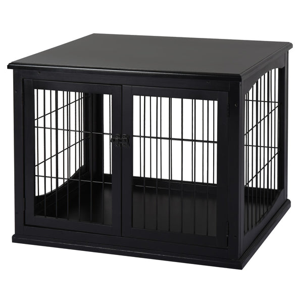 English Elm Pawhut Stylish Dog Crate End Table – Dual-Purpose Furniture For Small Dogs, Lockable Door & Modern Design W2225P217154-GIGA