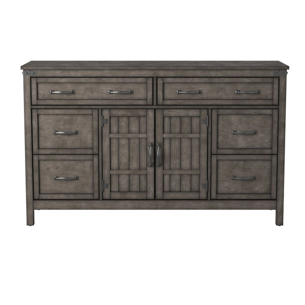 English Elm Storehouse Six Drawer Two Door Dresser with Iron Rivets in Smoked Grey Finish B108P481223