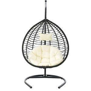 English Elm U_style Wicker Egg Swing Chair with Iron Stand Foldable Hanging Seat for Porch Balcony N711P389502A