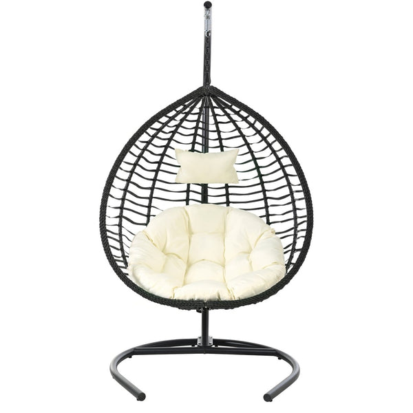 English Elm U_style Wicker Egg Swing Chair with Iron Stand Foldable Hanging Seat for Porch Balcony N711P389502A