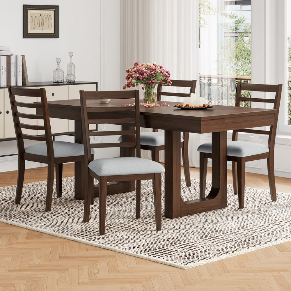 English Elm 2-piece Farmhouse Ladder Back Dining Chair Set Rubberwood Frame Upholstered Seat Kitchen Beige,Walnut N752P436723D