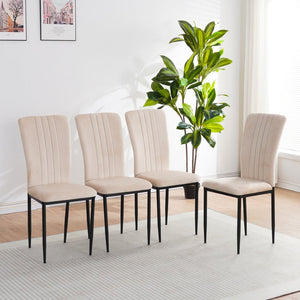 English Elm Dining Chair Set of 4 Velvet Upholstered Curved Back with Powder Coated Metal Legs Beige W3851P407823