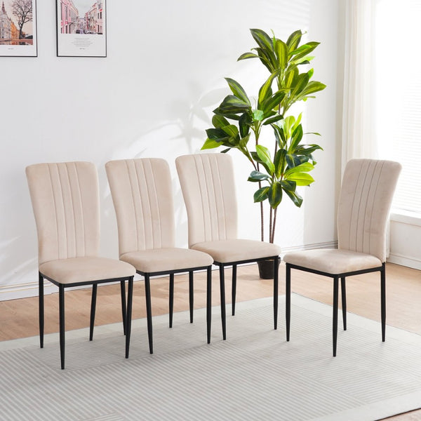 English Elm Dining Chair Set of 4 Velvet Upholstered Curved Back with Powder Coated Metal Legs Beige W3851P407823