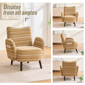 English Elm Modern Bouclé Armchair with High-Density Foam, Side Pocket & Solid Wood Legs for Cozy Reading Spots Mustard yellow W395P376568