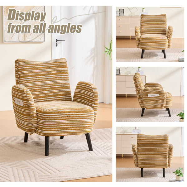 English Elm Modern Bouclé Armchair with High-Density Foam, Side Pocket & Solid Wood Legs for Cozy Reading Spots Mustard yellow W395P376568