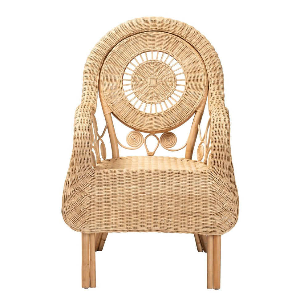 English Elm Modern Natural Rattan Accent Chair Woven Circular Back Bohemian Living Room Seat B2750P467675