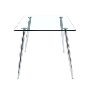 English Elm Modern Tempered Glass Dining Table Seats Six with Sleek Silver Legs for Open Spaces W1151S03176