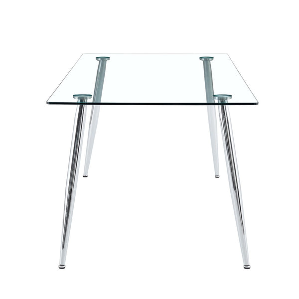 English Elm Modern Tempered Glass Dining Table Seats Six with Sleek Silver Legs for Open Spaces W1151S03176