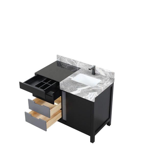English Elm Black Bath Vanity With Castle Grey Marble Top, Gun Metal Faucet, Soft-Close Drawers & Storage Space B2731P261090
