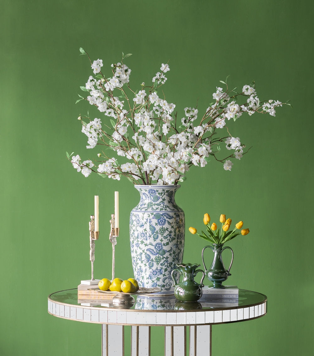 English Elm 21.5x21.5x25" Round Side Table with Floral Motif, Mirrored Silver Accent, Elegant Versatile Accent Piece W2078P248215