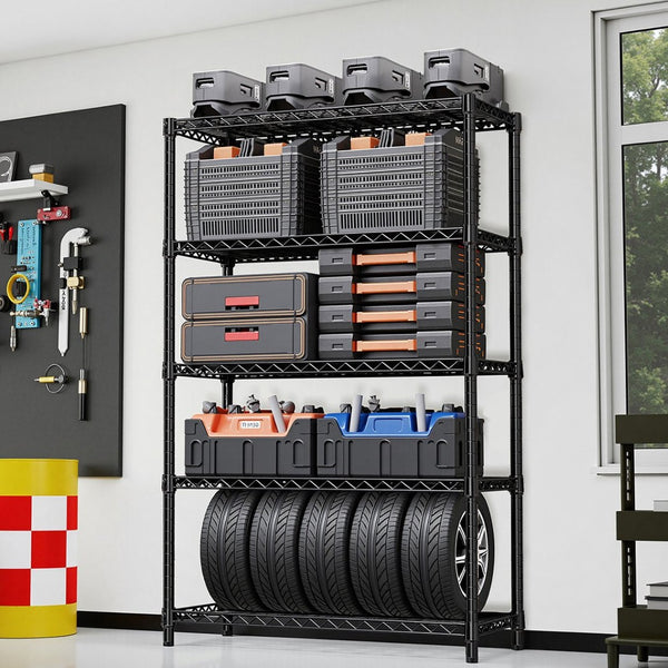 English Elm 1750 Lbs Carbon Steel Five Tier Wire Shelving Unit Heavy Duty Garage Storage Rack Black W5386P480703