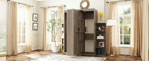 English Elm Rotating Murphy Wall Bed with Convertible Desk Dual Side Shelves Full Size Mdf Cabinet Gray LP000961AAE
